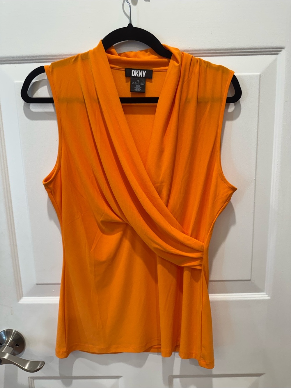DKNY Sleeveless Orange Wrap-Front Women's Shirt